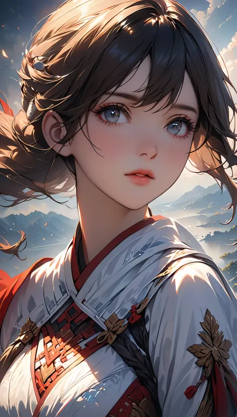 Female hero closeup photo portrait, atmospheric scene, masterpiece, best quality, (Detailed beautiful face, Detailed skin texture, Super detailed body:1.1),