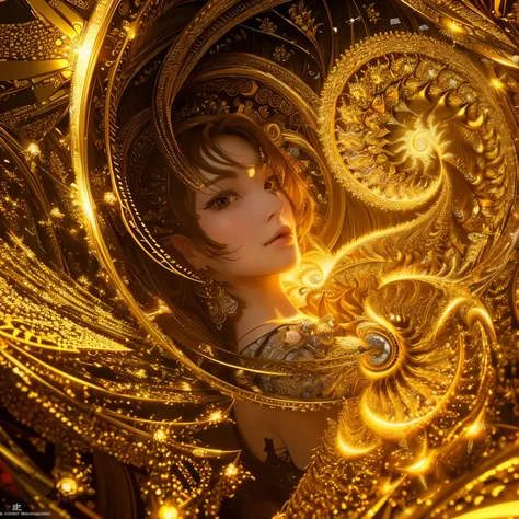 (masterpiece, highest quality, highest quality, official art, beautiful and aesthetic:1.2), (1 girl), very detailed,(fractal art:1.3),gold,most detailed