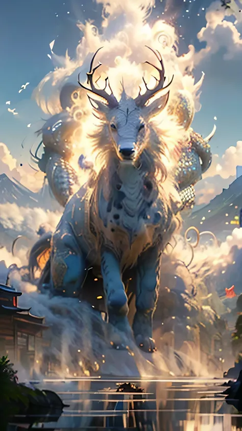 quickly:
legendary qilin from shan hai jing,
spider, mythical beasts,
ancient eastern symbol of prosperity and good luck,
four l...