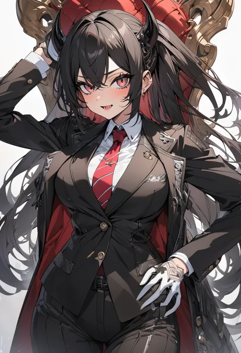 ultra-detailed, 4K, demon girl, 3 piece suit