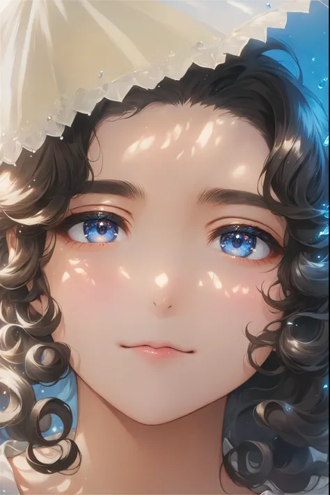 garota anime com olhos azuis e um guarda-chuva branco, Impressionante retrato de rosto de anime, lindo retrato de anime, Retrato realista kawaii, retrato detalhado de garota anime, estilo de realismo de anime, obras de arte no estilo de guweiz, 🤤 retrato d...