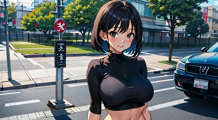 4K, A high resolution, Best quality at best, masterpiece, perfect colors, perfect shadow, perfect litthing, ((sportrait)), Anime girl sitting in car with hand on chin, Anime visuals of cute girls, Seductive Anime Girl, charming anime girls, anime styled, H...