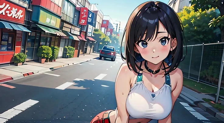 4K, A high resolution, Best quality at best, masterpiece, perfect colors, perfect shadow, perfect litthing, ((sportrait)), Anime girl sitting in car with hand on chin, Anime visuals of cute girls, Seductive Anime Girl, charming anime girls, anime styled, H...