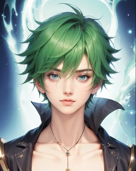 ((Best quality)), ((masterpiece)), (detailed), ((perfect face)), ((halfbody)) perfect proportions ,He is a handsome student, 18 years old, short hair, there is a background of a detailed scenery with gnostic vibe ((perfect face)) detailed character 