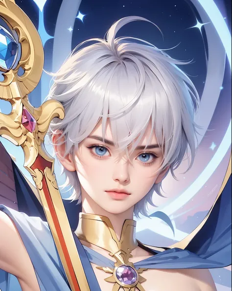 ((Best quality)), ((masterpiece)), (detailed), ((perfect face)), ((halfbody)) perfect proportions ,He is a handsome student, 18 years old, short hair, there is a background of a detailed scenery with gnostic vibe ((perfect face)) detailed character 