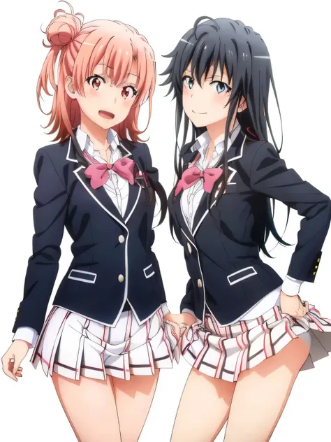 2 girls , yukinoshita yukino , yuigahama yui , waltz dance , school uniform,check skirt,((check skirt捲れる)),(white panties),(pink...