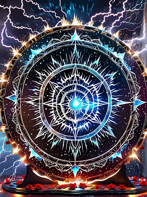 starry sky altar，blood spread，Weird round case，blood spatter，Pure cosmic energy transparent magic circle，Disc made of magical energy，The Wheel of Time and Space，aureola，electric wheel，Magically drawn polygons，Epic magic fantasy，Epic surrealism，Epic Thunder...