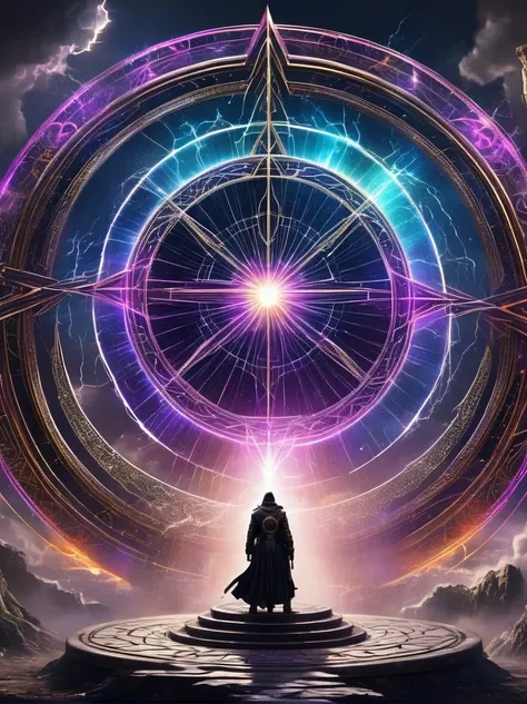 magic circle，The Wheel of Time and Space，Magically drawn polygons，Epic magic fantasy，Epic surrealism，Epic Thunder Magic，Epic ancient totem，Epic Mystical Magic Light，Epic dark magic，epic gothic style