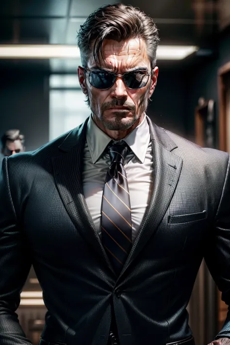 A successful middle-aged lawyer with a Terminator-like suit and demeanor.

He exuded an aura of confidence and determination, his stern gaze unwavering behind the dark glasses. His impeccably tailored suit was a stark contrast to the high-tech materials of...