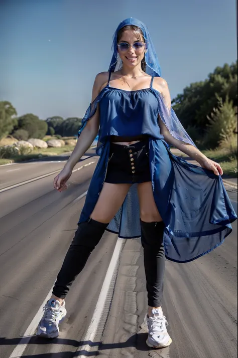 (((YES NSFW))), (during the night, moon in dark sky), (yellow moon), documentary photography of gorgeous sofiax woman, 8K, standing in an off end road, dress, tunic, covered body, pants, skirt, shirt, dressed woman, jeans, cloth, ((anatomically perfect bod...