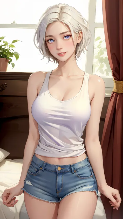 ((((masterpiece, best quality, high resolution)))), (1girl:1.5), ((short silky hair, white hair, purple eyes, sharp eyes)), (big...