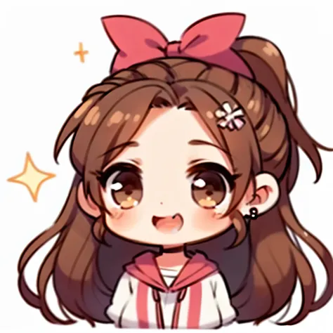 anime girl with a ribbon pony tail and a pink jacket and daisy in hair, kawaii realistic portrait, cute kawaii girl, pokimane, cute anime face, chibi girl, 🍁 cute, cute art style, cute anime girl, kawaii chibi, anime moe artstyle, cute portrait, chibi anim...