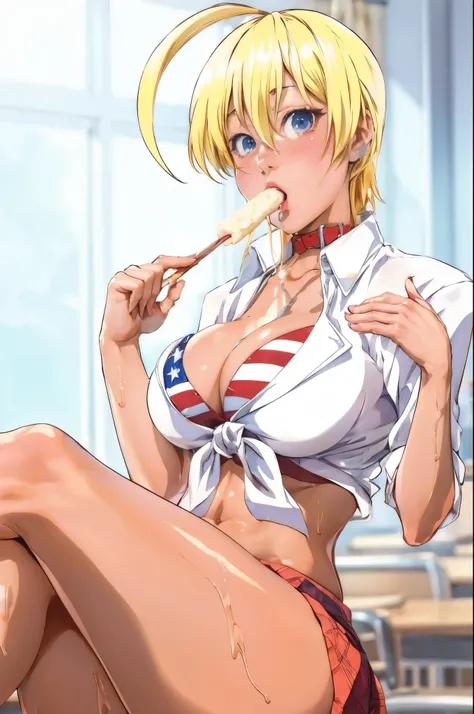 anime girl with a big breast eating a piece of food, seductive anime girl, , ecchi anime style, at pixiv, ecchi, a hyperrealistic , top rated on pixiv, hyperrealistic , realistic , [ 4 k digital art ]!!, pixiv 3dcg, cutesexyrobutts