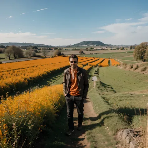 Ein Mann in Orangen-Zitronen Feld 