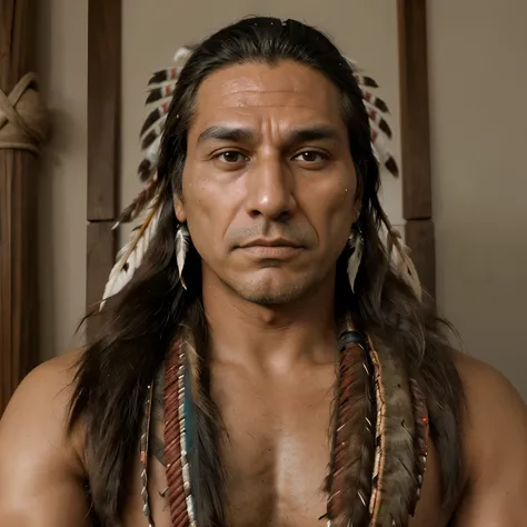 Rosto detalhado, homem, American Indian, mystic, qualidade alta