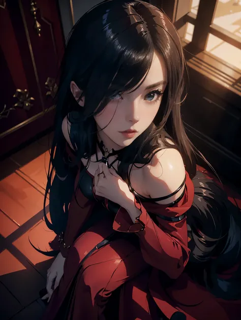 a close up of a woman in a red dress and high heels, a low poly render by senior character artist, Artstation, fantasy art, beautiful alluring anime woman, cushart krenz key art feminine, anime goddess, photorealistic anime girl render, detailed long black...