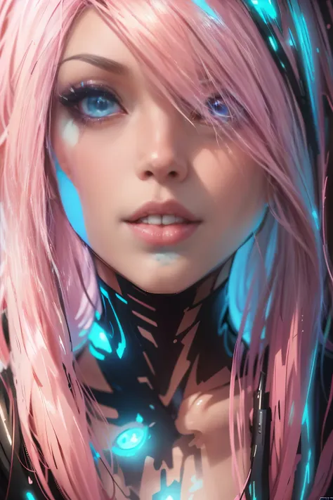 close-up of a woman with pink hair and tattoos, airbrush digital art, aetherpunk airbrush digital art, deviantart artstation cgs...