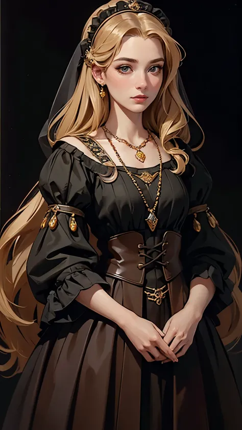 ((highest quality, masterpiece, High resolution))、((reality))、European and American court jewelry necklaces, medieval vintage fashion, long hair girl, deep dark background。