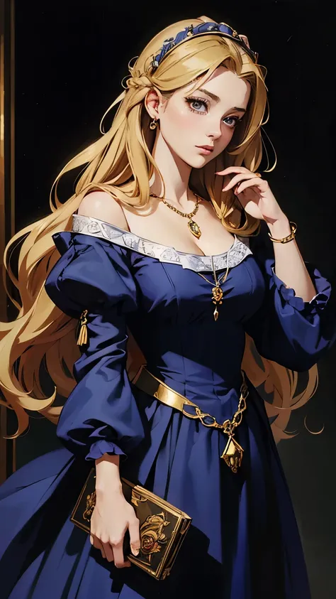 ((highest quality, masterpiece, High resolution))、((anime art))、European and American court jewelry necklaces, medieval vintage fashion, long hair girl, deep dark background。