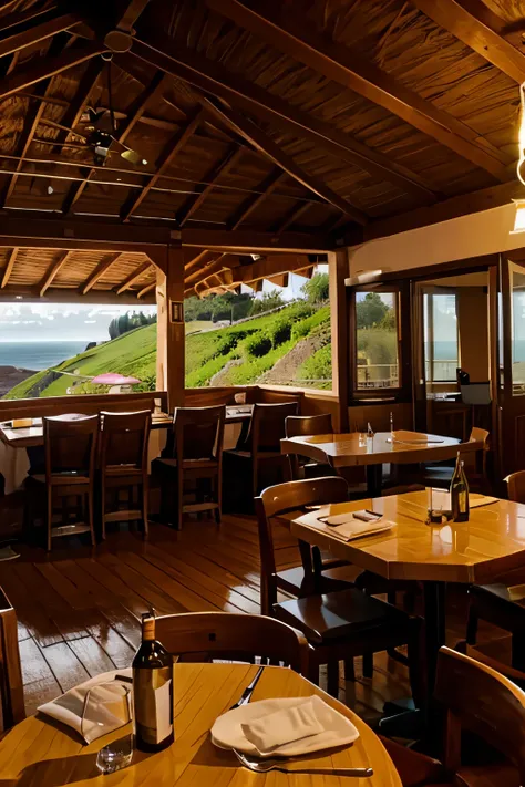 restaurante rustico de madeira e vidro em pedreira