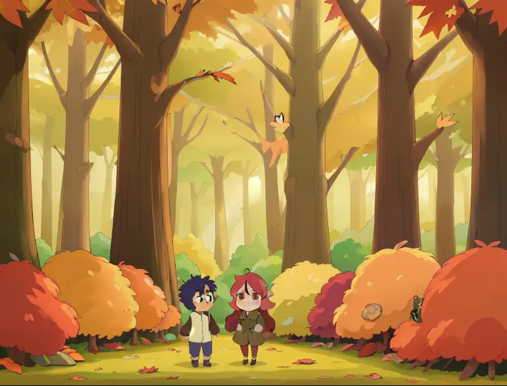 bosque otono, autum, anime, forest, best, leafs, hojas anaranjadas, manga