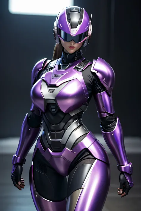 female robocop solo、armor that completely covers the whole body、very large armor、helmet with straight goggles to hide eyes、metal...