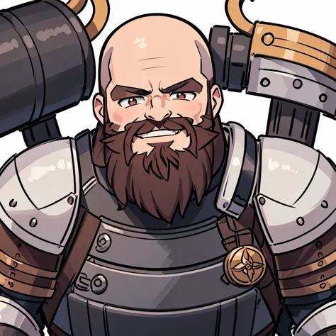 masterpiece, best quality, ultra-detailed, 1man, solo, manly man, mature male, adult male, chibi, bald, long beard, thick beard,...