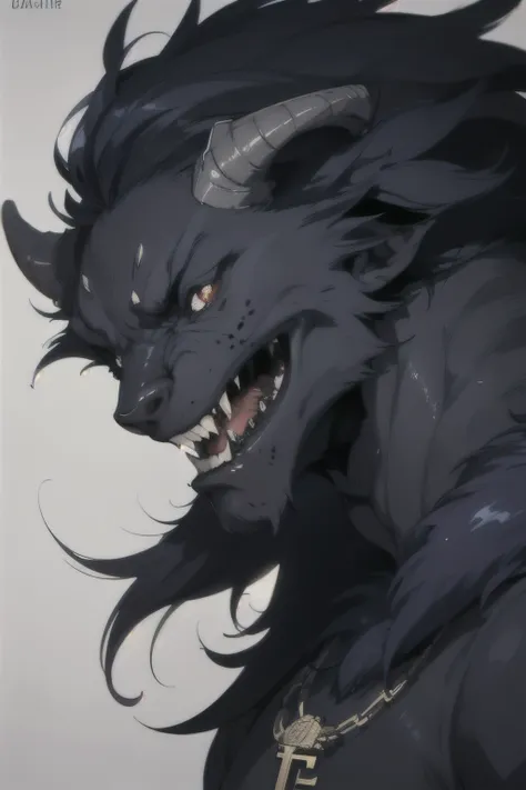 ((best quality)), ((masterpiece)), (detailed), perfect face, horns, beast (/disney/), black beast (/disney/), black furry, dark ...