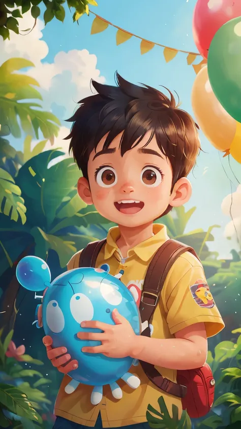 A boy, zoo, many balloons, happy, happy, perfect quality, clear focus (clutter - home: 0.8), (masterpiece: 1.2) (realistic: 1.2) (bokeh) (best quality) (detailed skin: 1.3) (intricate details) (8K) (detail eyes) (sharp focus), (happy), with name punit 