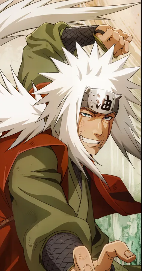 naruto，jiraiya，immortal，handsome face，grinning，looking into camera，act cool，