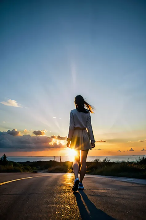 highest quality,masterpiece,ultra high resolution,(reality:1.4),original photo,
1 girl,whole body,light,Tyndall effect,outdoors,cloud