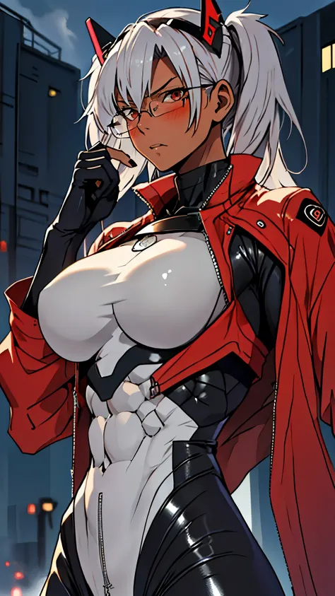 masterpiece, ultra quality, Beautiful detailed, extremely detailed,16K, exquisite, absurdity, highres, Beautiful background, Beautiful eye, Beautiful skin, anime style, 武蔵がasagi costumeをきている, 1 girl, soli, (Upper body), from below, musashi, dark-skinned_fe...