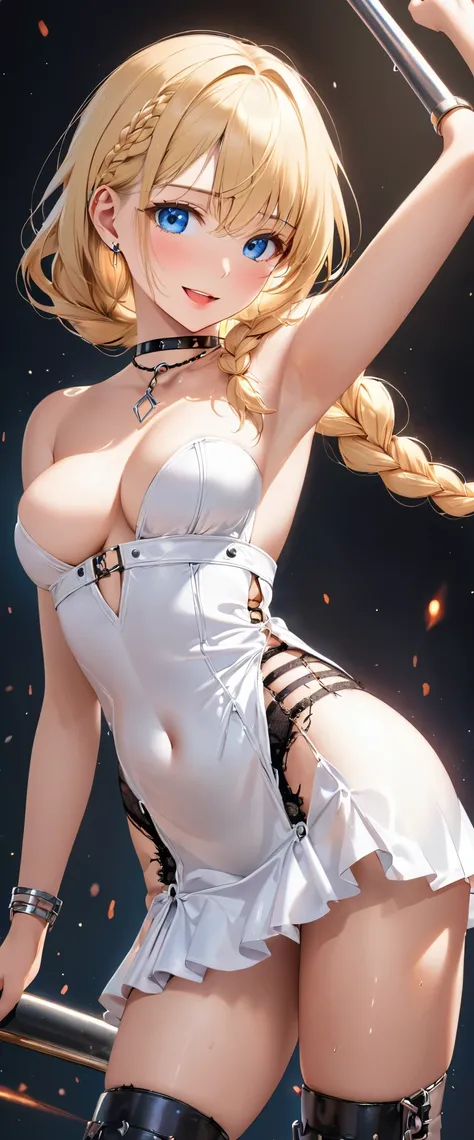 NSFW,master piece,highest quality,super detailed,High resolution,octane rendering,Valkyrie,Blonde hair,Radiant hair,(1 girl),beautiful girl,Beautiful adult face,Female genitals are fully visible, ((detailed female genitalia)),Torn white side tie panties,ga...