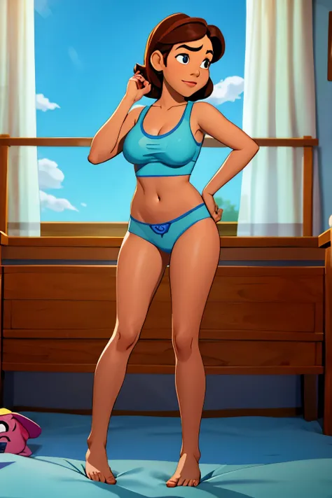 pixar, pixar style, latina, teen girl, barefoot, underwear, big breast