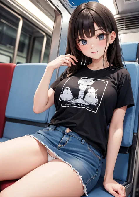 ((NSFW)),((masterpiece)), ((highest quality)), (Super detailed), ((cute)), (cute), (Lovely), ((sexy)), (device), ((very detailed)), 4k, (8k), highest quality, (beautiful), anime style, (((seen from below))), panty focus, in the train, 1 girl, alone, cute g...