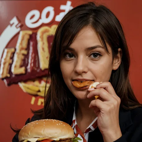 Can you give me a picture of the French president eating a hamburger on an EDF sign? 