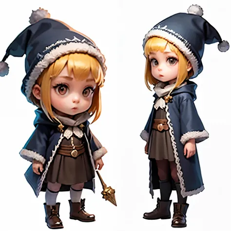 Little Girl Wizard with wizard hat, Disney Pixar style character, full body, full body, white background, Q version, 2d, cute