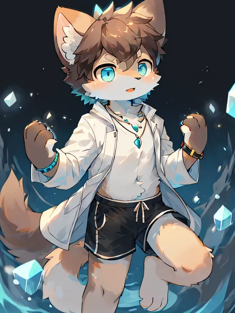 (best quality, high resolution, masterpiece:1.2), hairy teen pussy, Moe and Full of energy beasts, brown hair and blue eyes, clear eyes, Bright Eyes, Full of energy, Lovely, One paw clenched and raised, Raise the other paw to the chest, Blue crystal neckla...