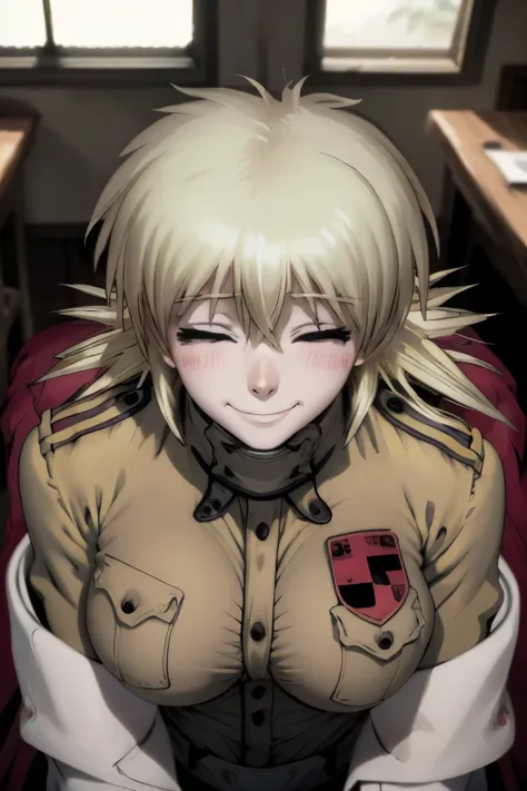 highly detailed, high quality, masterpiece, beautiful, headpatpov, pov, 1girl, solo, smile, blush, closed eyes, seras