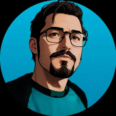 30 year old man with messy hair,with a goatee,No mustache,Coder,Wearing round steampunk glasses,portrait,Symmetrical , Cloudy sky background lush landscape illustration concept art anime key visual trends pixiv fanbox by wlop and greg rutkowski with Makoto...