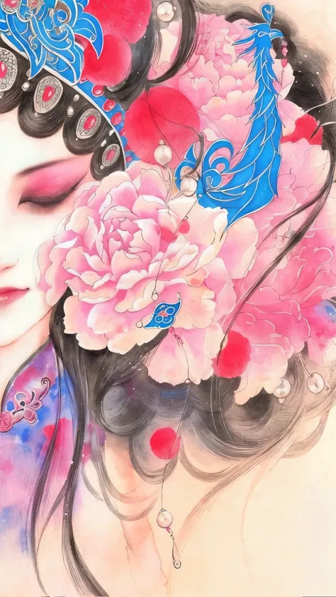 drawing of woman with flowers in hair, Chinese style, A beautiful artistic illustration, traditional Chinese Arts, author：Zhu Lian, 中traditional Chinese painting风格, Beautiful digital illustrations, ancient chinese art style, ancient chinese beauties, Chine...