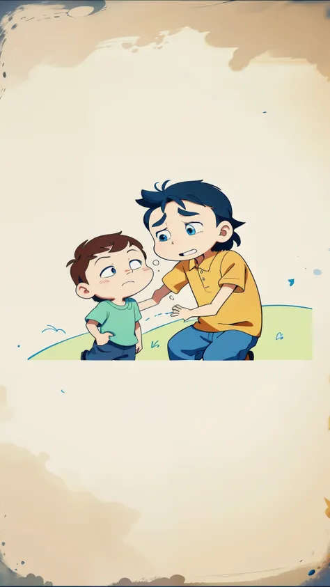 Cartoon of a man and a boy shaking hands, animation stills, animation stills, animation stills, animation stills, cartoon stills, emotional pictures, console, children cartoon, sad scene, animated illustration style, illustrative storytelling, Cartoon and ...