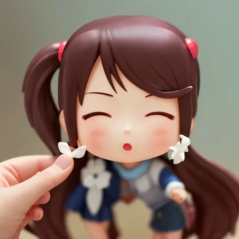 blindbox, Cute girl practicing kissing face for role, closing both eyes