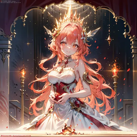  (masterpiece, Extremely detailed, exquisite, beautiful, Full HD, High resolution, disorganized), fairy woman, fire dress base,((Fire motif dress)), Giant fairy wings,((smile,Excited, grin)), dynamic angle,floating, put your left hand on your waist, right ...