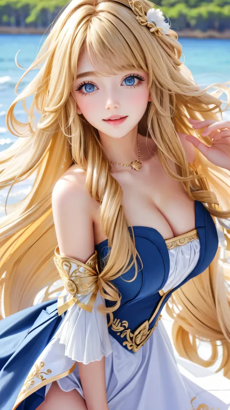 Windblown hair in front of cute face、Sexy big breasts、20-year-old cute and sexy face、shiny blonde hair、curls、very long hair，Hair dancing in front of cute face、Long bangs cover her lovely eyes、The hair hides a sexy and beautiful face、extra long hair、Sexy an...