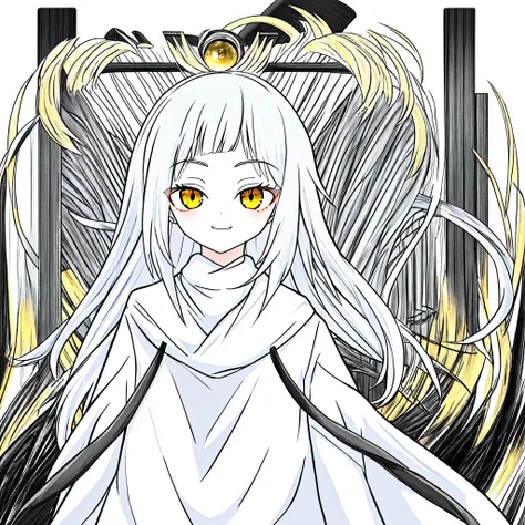 Long white silver hair,Golden yellow eyes, white sweater, Smirking, Female,8k quality,anime