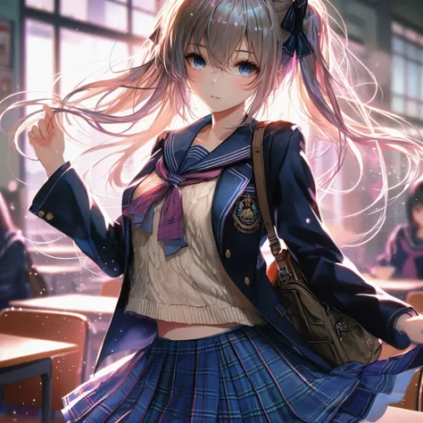 (best quality,4k,8k,highres,masterpiece:1.2),ultra-detailed,(realistic,photorealistic,photo-realistic:1.37),long-haired,girl wearing school uniform and holding a backpack,beautiful anime high school girl,anime style 4k,a hyper-realistic ,hyper-realistic ,r...