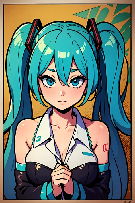 high resolution, pop-art style poster, hatsune miku, masterpiece, best quality