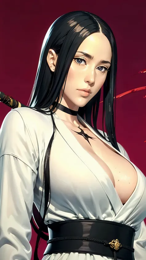 （（（完美figure，figure，black Japanese clothing,feather woven, （（（bleach，（（（Scars on the chest）））, red eyes,unohana））），S型figure:1.7））），((masterpiece)),high resolution, ((Best quality at best))，masterpiece，quality，Best quality，（（（ Exquisite facial features，looki...