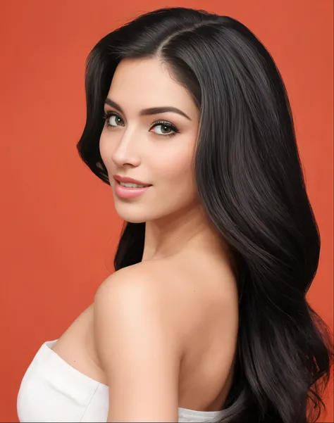 um close de uma mulher com longos cabelos pretos e uma blusa branca, cindy avelino, retrato de darna moderno, cabelo preto longo e ondulado, por Natasha Tan, foto oficial, beleza de cair o queixo, foto oficials, by Lisa Nankivil, mulher com longos cabelos ...